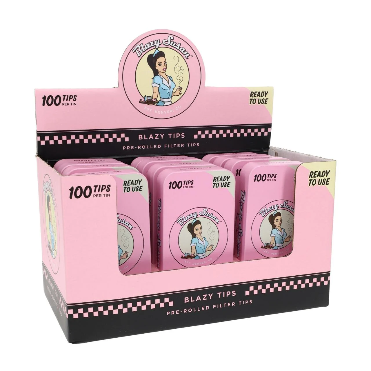 BLAZY SUSAN TIPS IN TIN PINK – 12PK – 100CT
