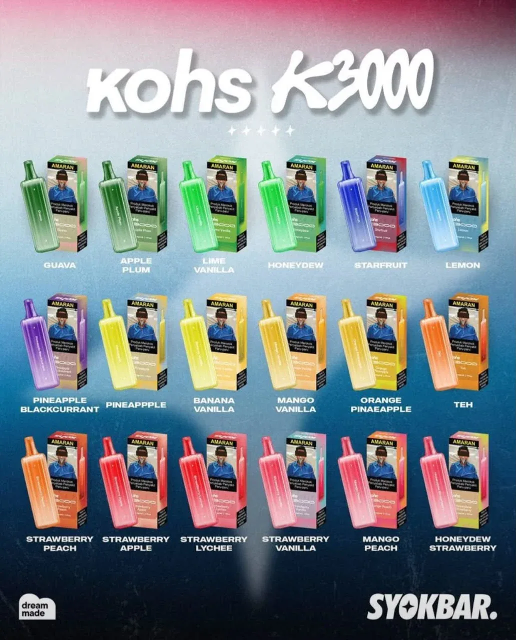 KOHS K3000 I SYOKBAR DISPOSABLE VAPE POD